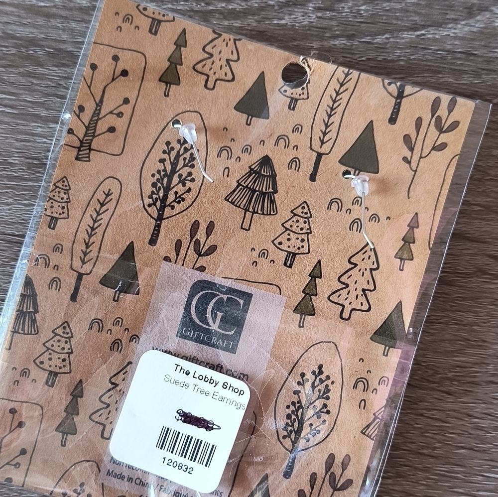 Green and Silver Suede Christmas Tree Earrings New In Package Gift Craft - Picture 3 of 3